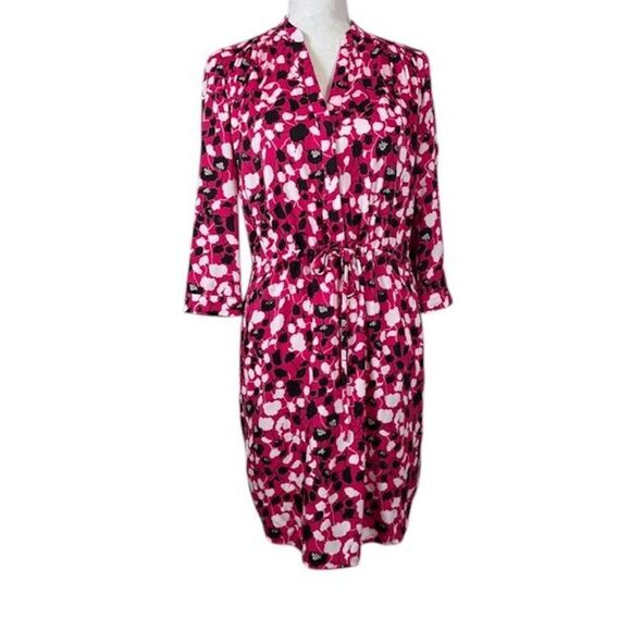 Diane Von Furstenberg Dresses & Skirts - Diane Von Furstenberg Freya Silk Blend Shirt Dress Pink Black Floral Oversized 2